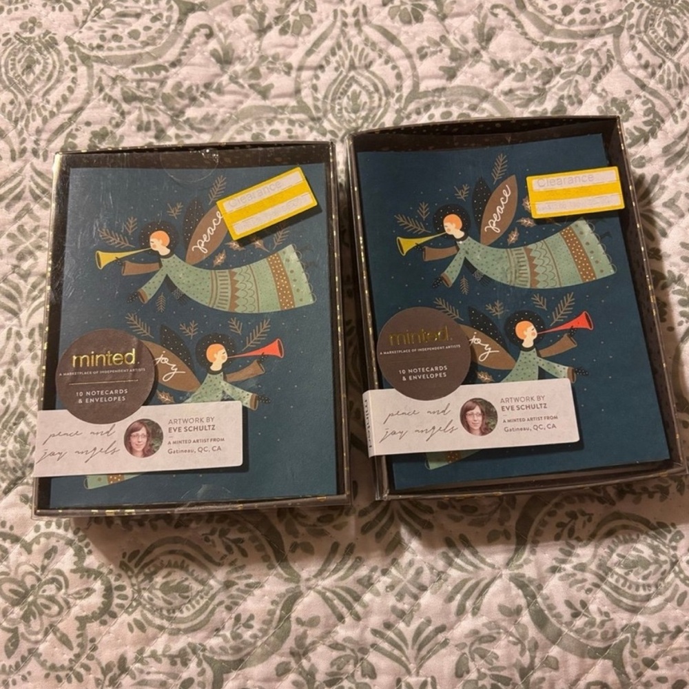 2 🆕 Minted 10ct Joy Peace Boxed Card Pack Christmas angels